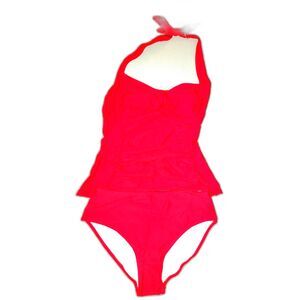 NWT  Eomenie Halter Tankini Swimsuit Set Size S Red Summer Beach Pool 2 Piece